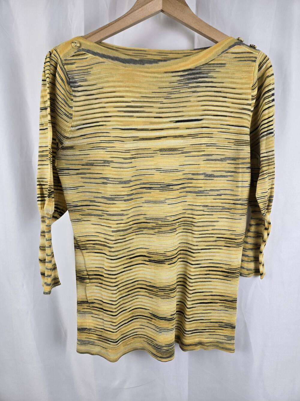 John Paul Richard Sweater Womens Medium Yellow Striped Boat Neck 3/4 Sleeve